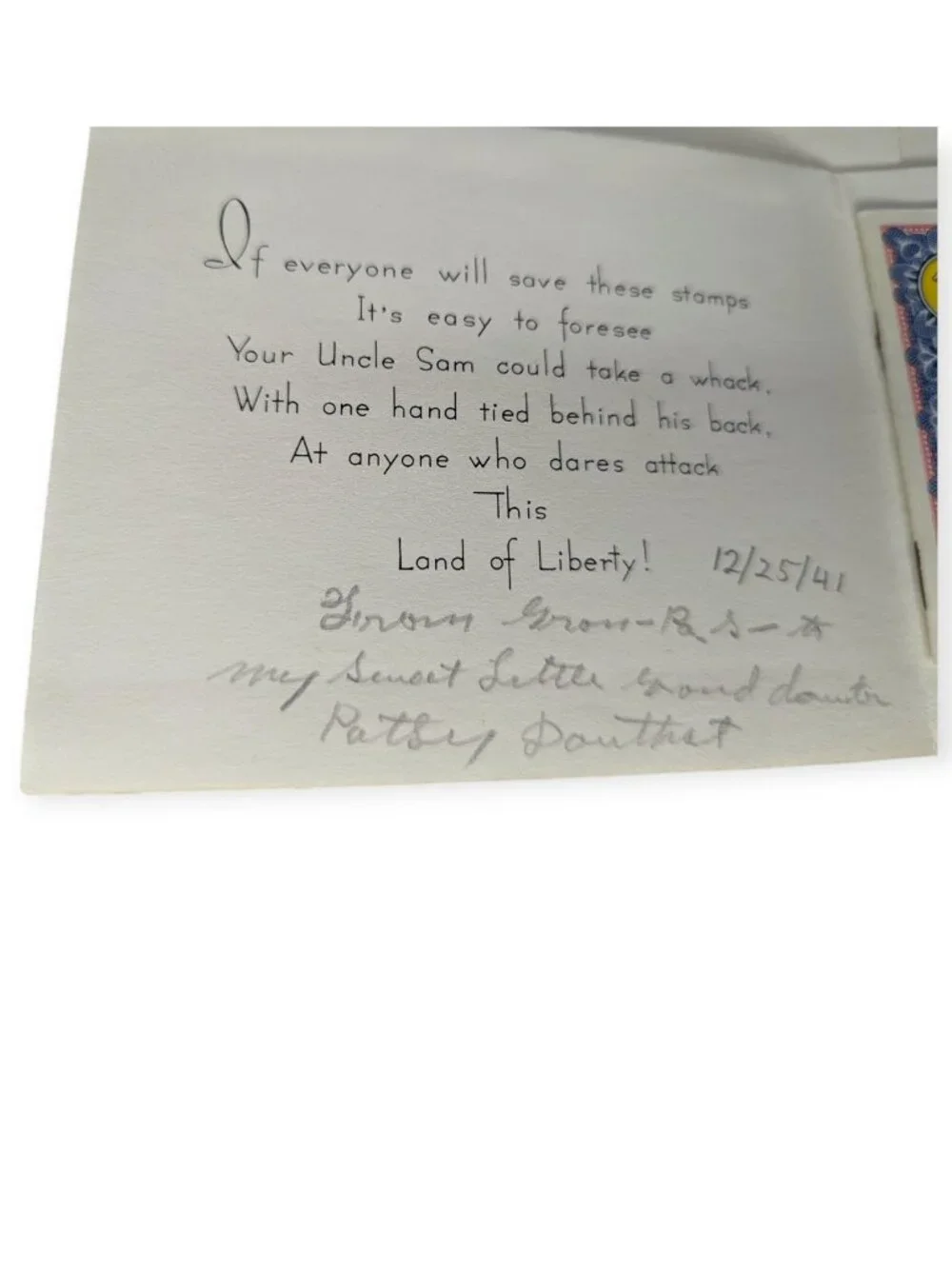Vintage Uncle Sam Merry Christmas Greeting Card w/Saving Bonds Booklet 1941